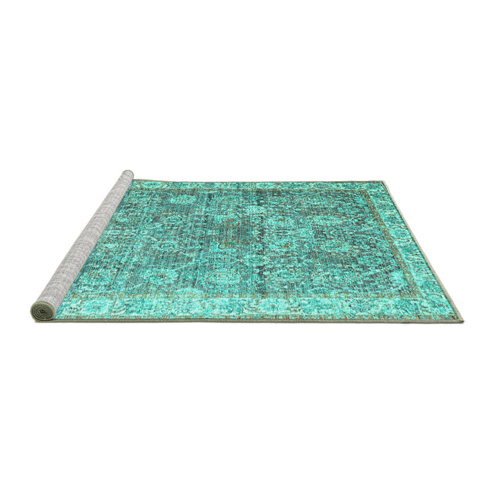 Sideview of Machine Washable Persian Turquoise Traditional Area Rugs, wshtr2088turq