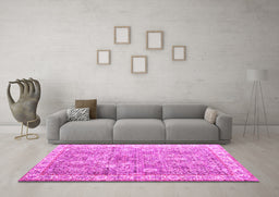 Machine Washable Persian Pink Traditional Rug in a Living Room, wshtr2088pnk