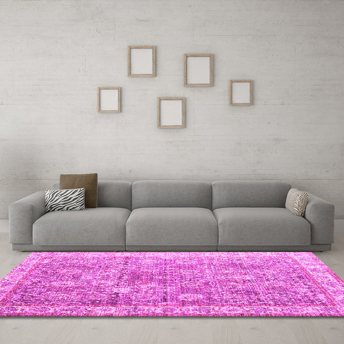 Machine Washable Persian Pink Traditional Rug in a Living Room, wshtr2088pnk