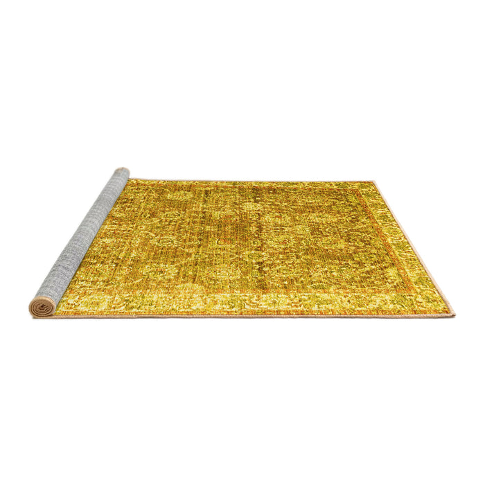 Sideview of Machine Washable Persian Yellow Traditional Rug, wshtr2088yw