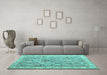 Machine Washable Persian Turquoise Traditional Area Rugs in a Living Room,, wshtr2088turq