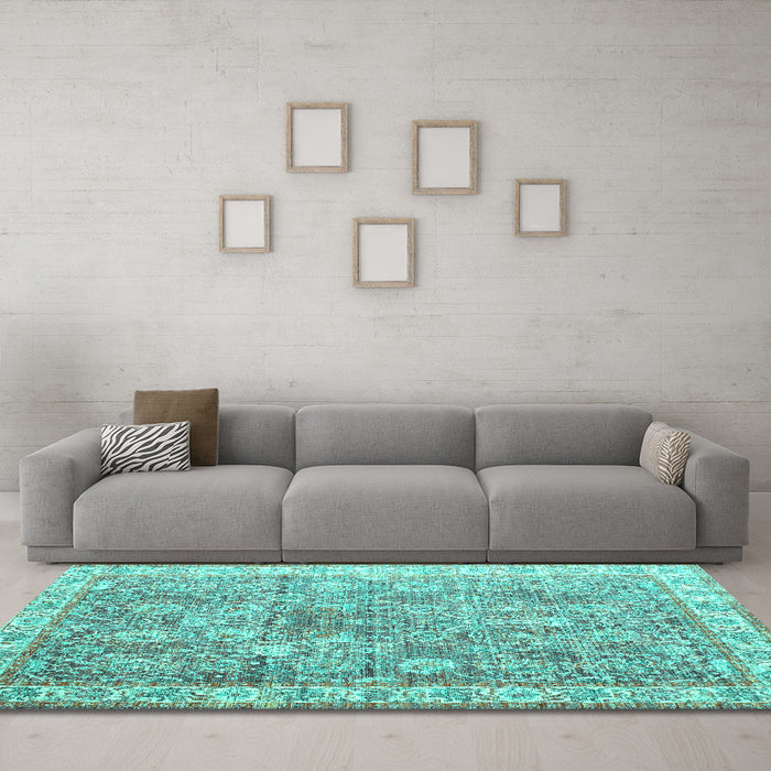 Machine Washable Persian Turquoise Traditional Area Rugs in a Living Room,, wshtr2088turq