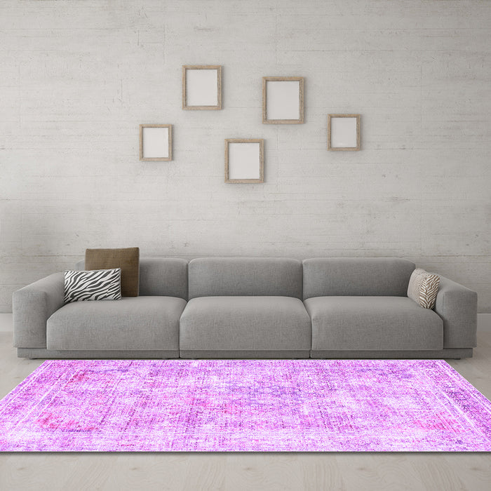 Machine Washable Persian Purple Traditional Area Rugs in a Living Room, wshtr2089pur