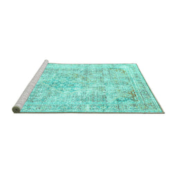 Sideview of Machine Washable Persian Turquoise Traditional Area Rugs, wshtr2089turq
