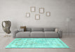 Machine Washable Persian Turquoise Traditional Area Rugs in a Living Room,, wshtr2089turq