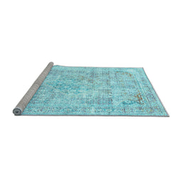 Sideview of Machine Washable Persian Light Blue Traditional Rug, wshtr2089lblu