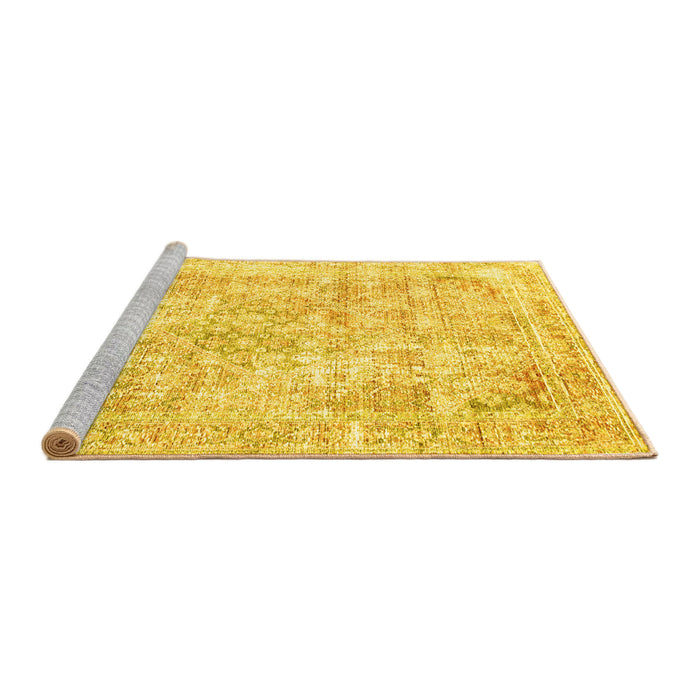 Sideview of Machine Washable Persian Yellow Traditional Rug, wshtr2089yw