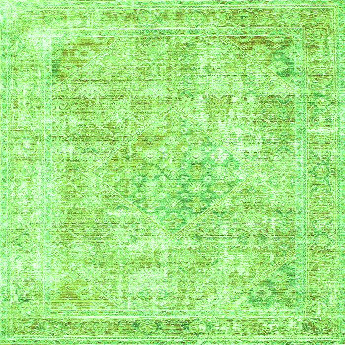 Round Machine Washable Persian Green Traditional Area Rugs, wshtr2089grn