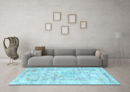 Machine Washable Persian Light Blue Traditional Rug in a Living Room, wshtr2089lblu