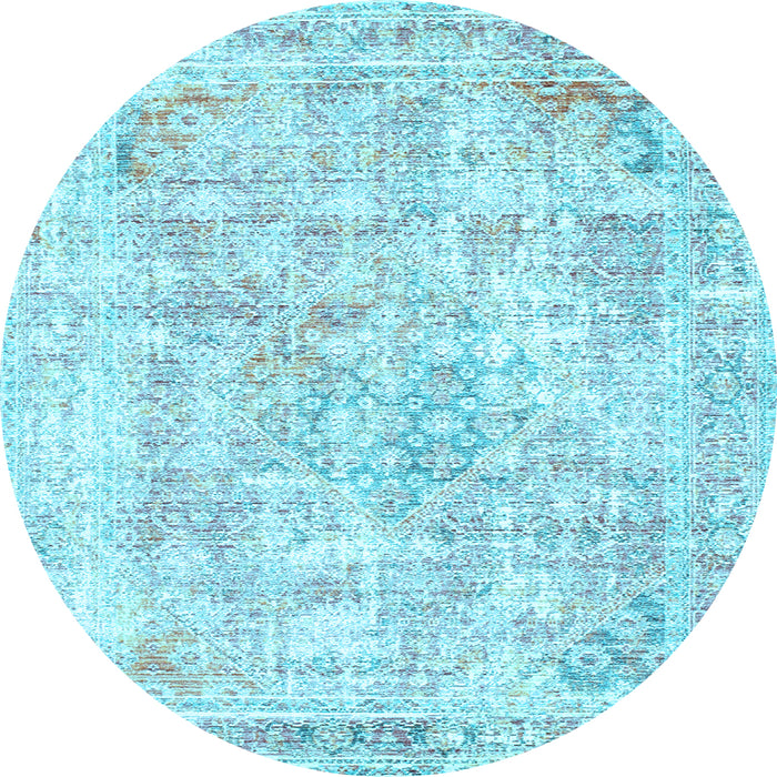 Round Machine Washable Persian Light Blue Traditional Rug, wshtr2089lblu