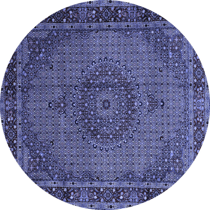 Round Machine Washable Persian Blue Traditional Rug, wshtr208blu