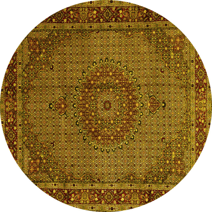 Round Persian Yellow Traditional Rug, tr208yw