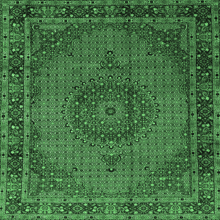 Square Machine Washable Persian Emerald Green Traditional Area Rugs, wshtr208emgrn