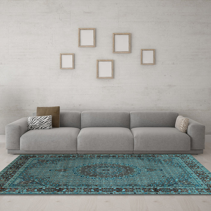 Machine Washable Persian Light Blue Traditional Rug in a Living Room, wshtr208lblu