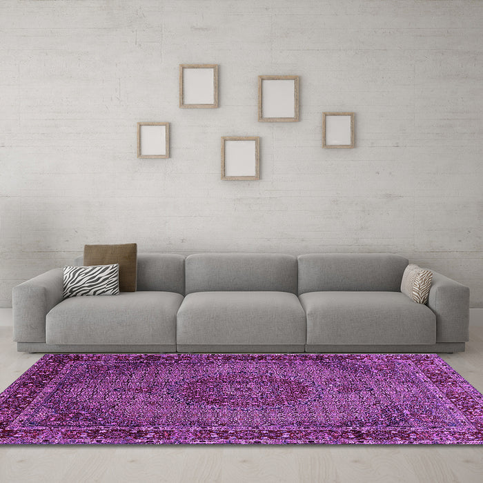 Machine Washable Persian Purple Traditional Area Rugs in a Living Room, wshtr208pur