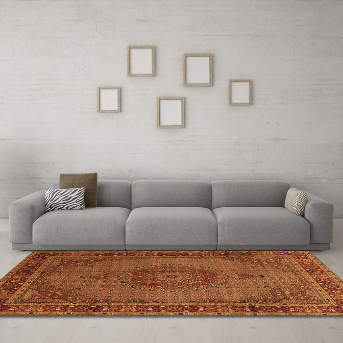 Machine Washable Persian Orange Traditional Area Rugs in a Living Room, wshtr208org