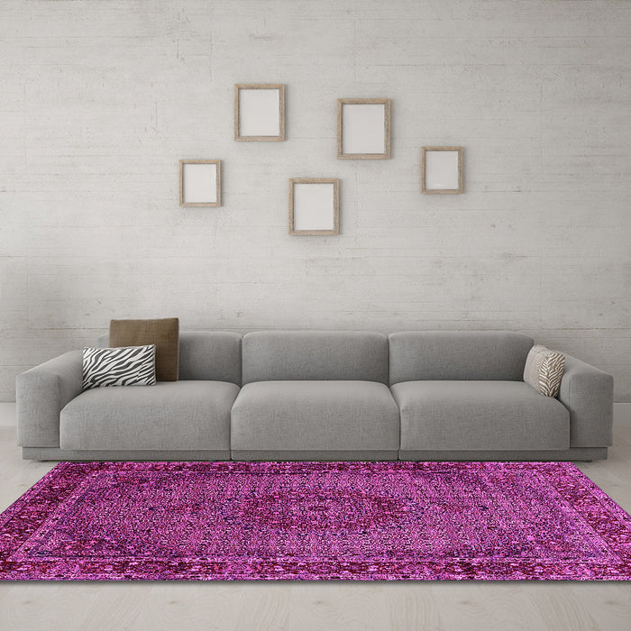 Machine Washable Persian Pink Traditional Rug in a Living Room, wshtr208pnk