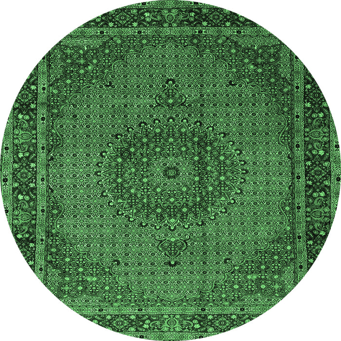 Round Persian Emerald Green Traditional Rug, tr208emgrn