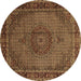 Round Machine Washable Persian Brown Traditional Rug, wshtr208brn