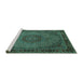 Sideview of Machine Washable Persian Turquoise Traditional Area Rugs, wshtr208turq