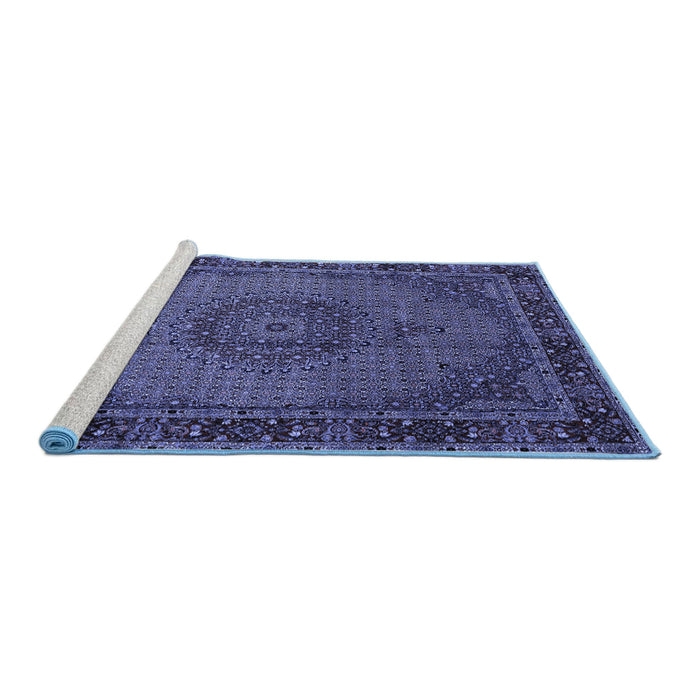 Sideview of Machine Washable Persian Blue Traditional Rug, wshtr208blu