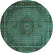 Round Persian Turquoise Traditional Rug, tr208turq