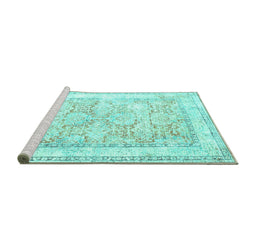 Sideview of Machine Washable Persian Turquoise Traditional Area Rugs, wshtr2090turq