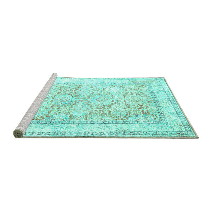 Sideview of Machine Washable Persian Turquoise Traditional Area Rugs, wshtr2090turq