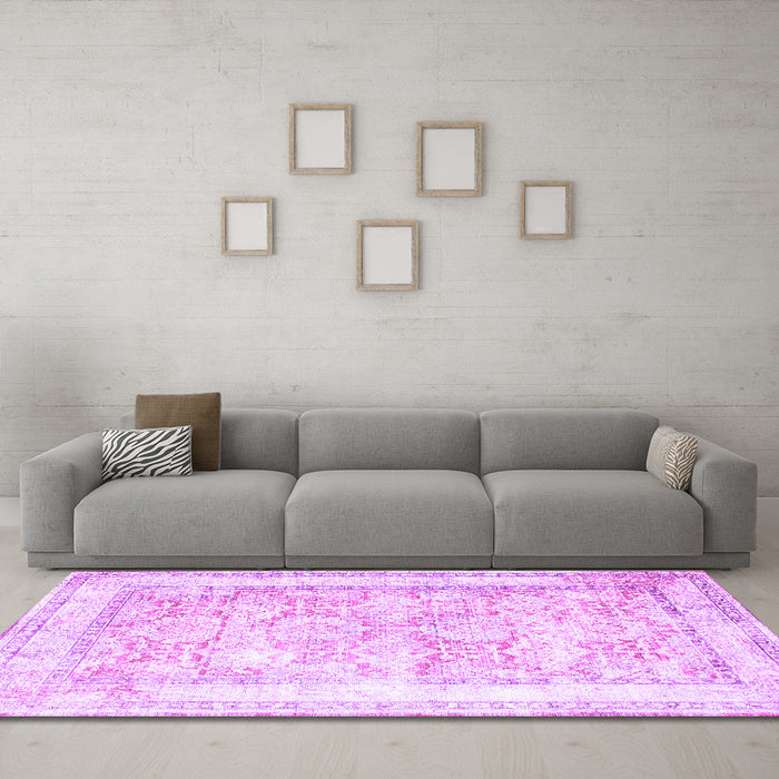 Machine Washable Persian Purple Traditional Area Rugs in a Living Room, wshtr2090pur