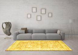 Machine Washable Persian Yellow Traditional Rug in a Living Room, wshtr2090yw