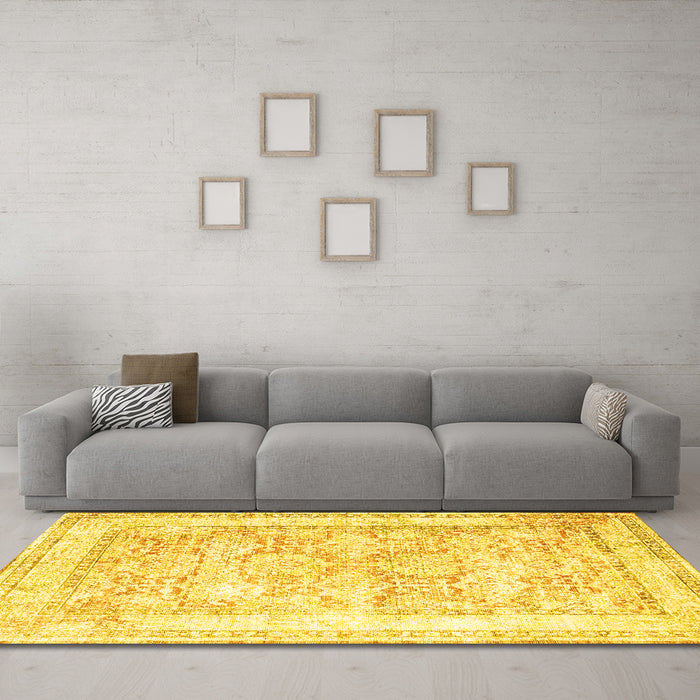 Machine Washable Persian Yellow Traditional Rug in a Living Room, wshtr2090yw