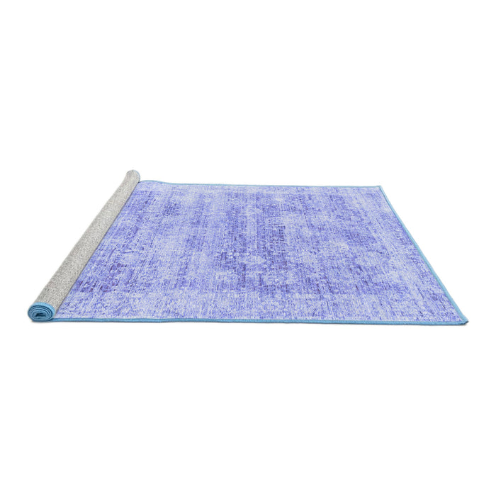 Sideview of Machine Washable Persian Blue Traditional Rug, wshtr2091blu