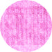 Round Machine Washable Persian Pink Traditional Rug, wshtr2091pnk