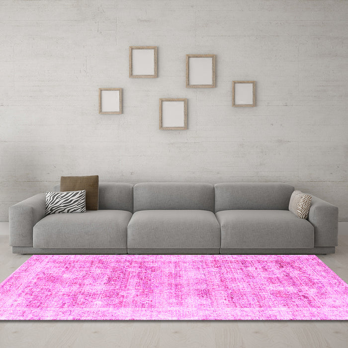 Machine Washable Persian Pink Traditional Rug in a Living Room, wshtr2091pnk