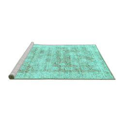 Sideview of Machine Washable Persian Turquoise Traditional Area Rugs, wshtr2091turq