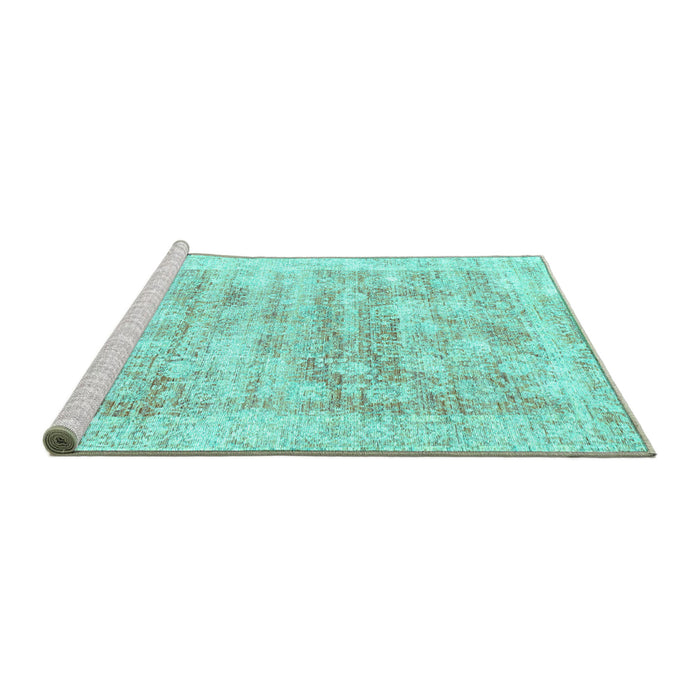 Sideview of Machine Washable Persian Turquoise Traditional Area Rugs, wshtr2091turq