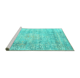 Sideview of Machine Washable Persian Turquoise Traditional Area Rugs, wshtr2092turq