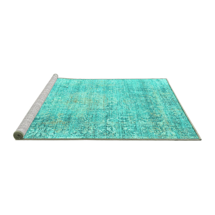 Sideview of Machine Washable Persian Turquoise Traditional Area Rugs, wshtr2092turq