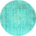 Round Persian Turquoise Traditional Rug, tr2092turq