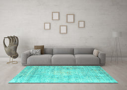 Machine Washable Persian Turquoise Traditional Area Rugs in a Living Room,, wshtr2092turq