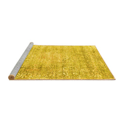 Sideview of Machine Washable Persian Yellow Traditional Rug, wshtr2092yw