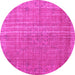 Round Machine Washable Persian Pink Bohemian Rug, wshtr2093pnk