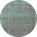 Round Machine Washable Persian Turquoise Bohemian Area Rugs, wshtr2093turq