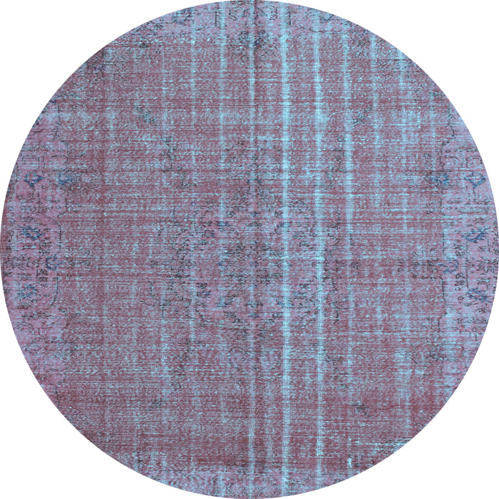 Round Machine Washable Persian Light Blue Bohemian Rug, wshtr2093lblu