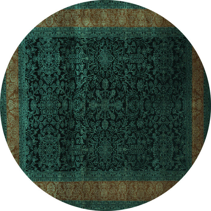 Round Persian Turquoise Traditional Rug, tr2094turq