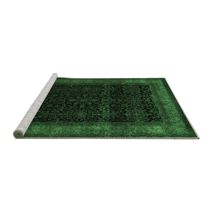 Sideview of Machine Washable Persian Emerald Green Traditional Area Rugs, wshtr2094emgrn