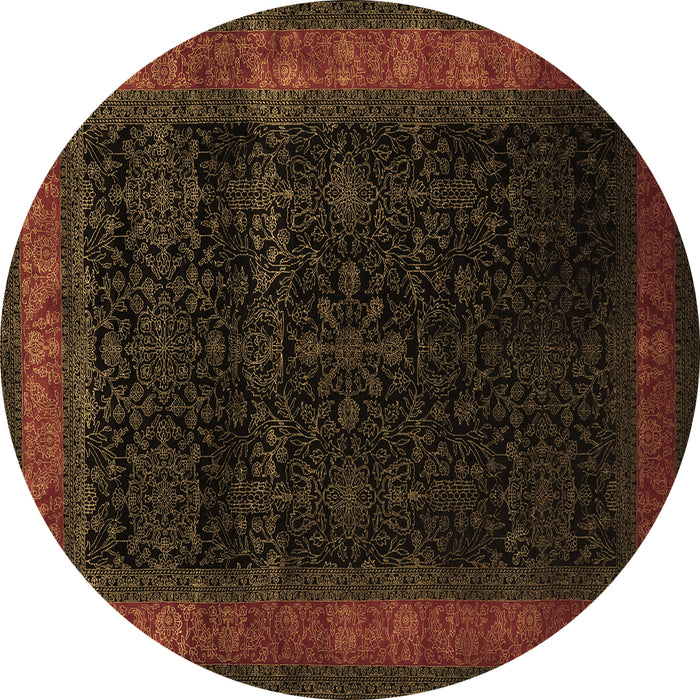Round Machine Washable Persian Brown Traditional Rug, wshtr2094brn