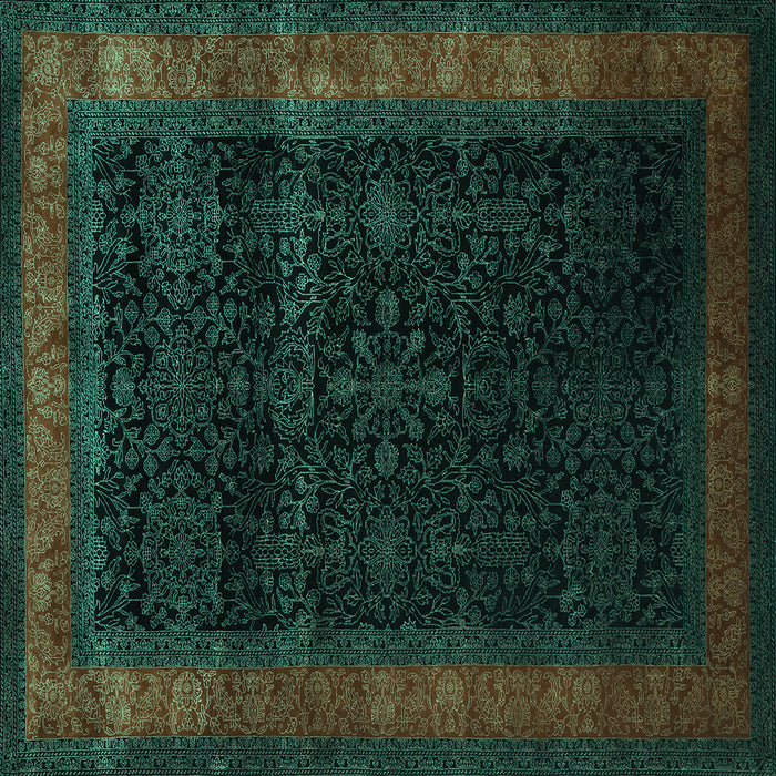 Square Machine Washable Persian Turquoise Traditional Area Rugs, wshtr2094turq