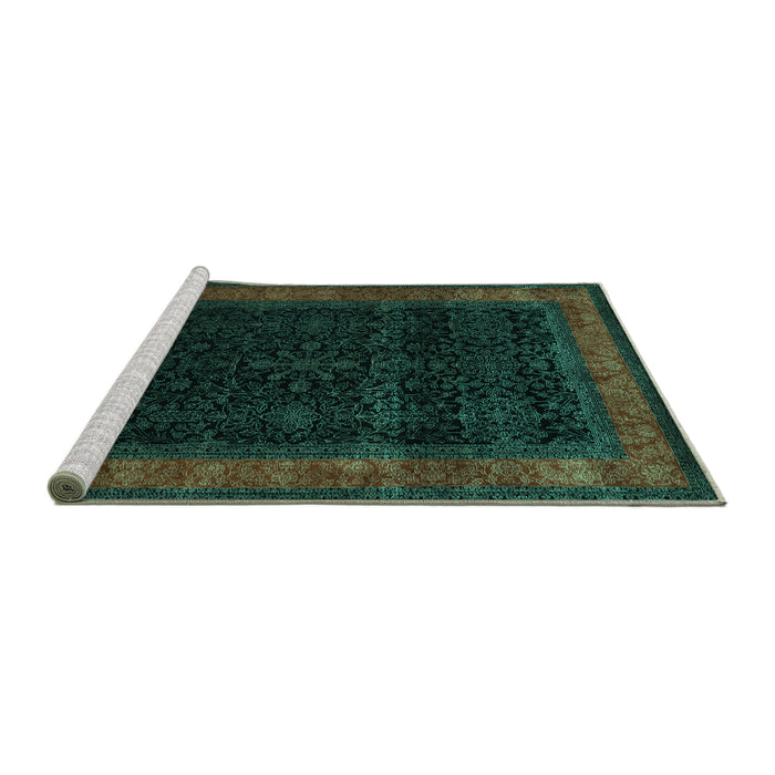 Sideview of Machine Washable Persian Turquoise Traditional Area Rugs, wshtr2094turq