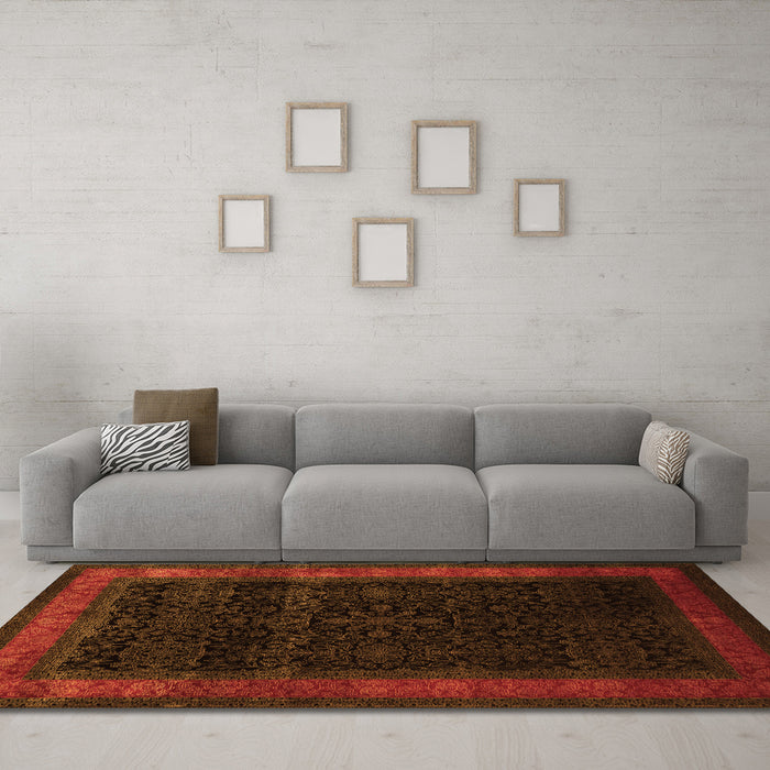 Machine Washable Persian Orange Traditional Area Rugs in a Living Room, wshtr2094org